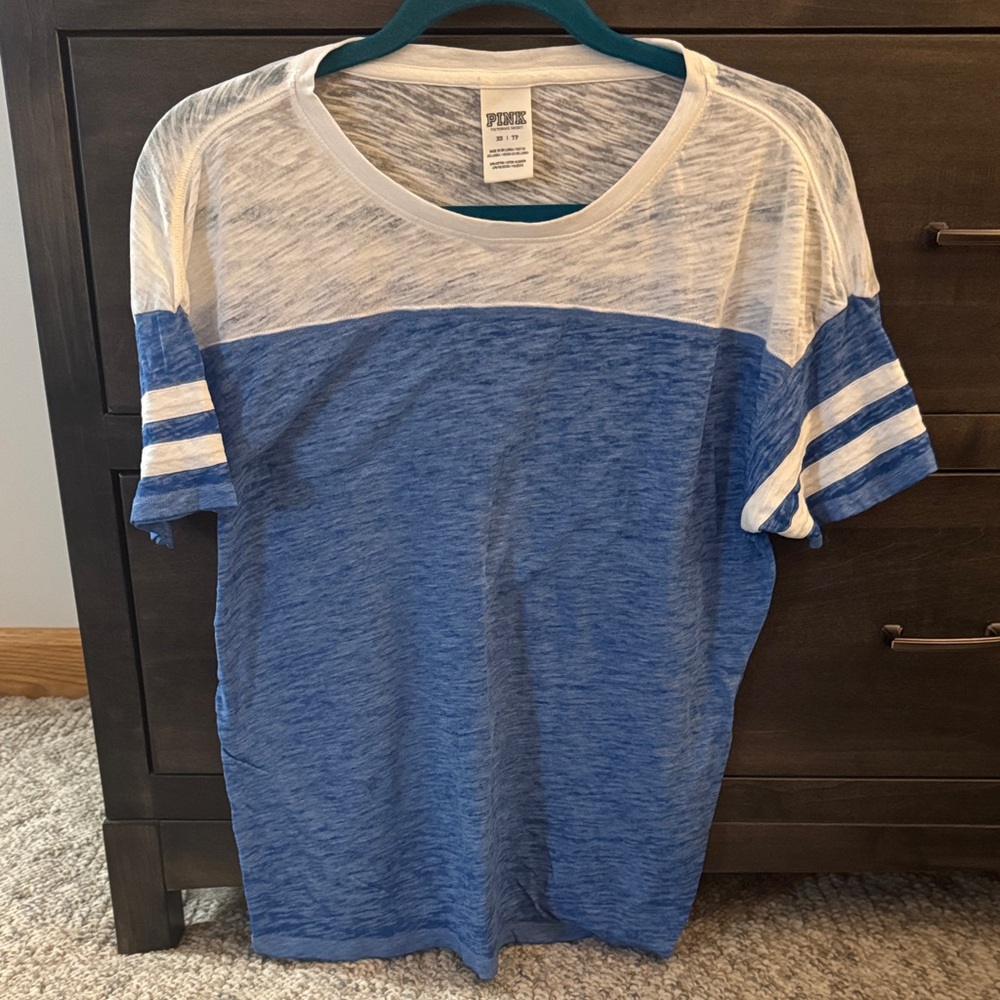 PINK Colorblock Blue & White Tee